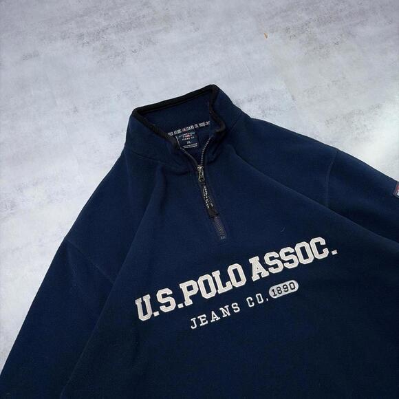 Vintage Navy U.S. Polo Assn Jeans Fleece Quarter Zip Sweater - Picture 5 of 8